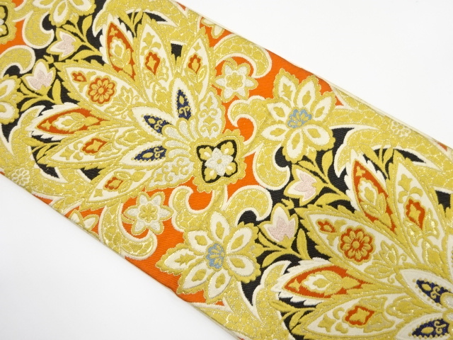 JAPANESE KIMONO / ANTIQUE FUKURO OBI / WOVEN FLORAL SARASA